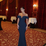 Women Off Shoulder Sexy V-Neck Fishtail Dress