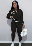 Women Spring Solid Print Top Baseball Jacket and Pants Two Piece Set
