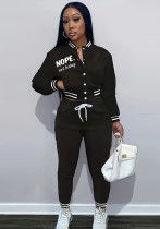 Women Spring Solid Print Top Baseball Jacket and Pants Two Piece Set Women Spring Solid Print Top Baseball Jacket and Pants Two Piece Set