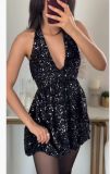 Women Halter Neck V-neck black sexy dress