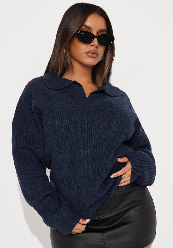Women's Turndown Collar Loose Pullover Knitting Sweater