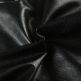 Punk Sexy Leather V-Neck Strap Vest Top Hollow Pin Buckle Adjustable Skirt Set