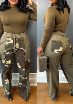 Printed Contrasting Drawstring Wide-Leg Pants