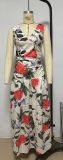 Printed  Sleeveless Sexy V-Neck Long Dress