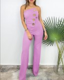 Summer Sexy Solid Color Strapless Button Flared Jumpsuit For Women