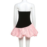 Winter Women's Strapless Velvet  Patchwork Puffy Short Dress
