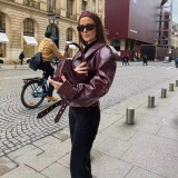 Women's Retro Turndown Collar Leather Jacket