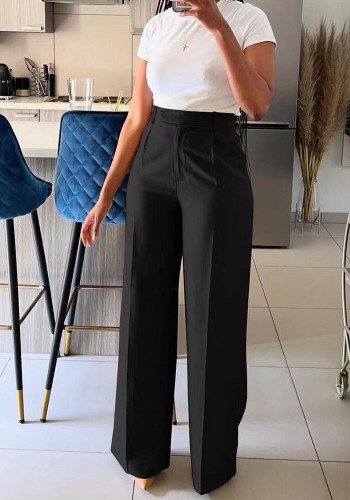Career Women's Fashion Casual Elegant Loose Pocket Straight Pants