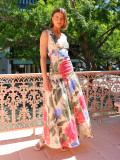 Printed  Sleeveless Sexy V-Neck Long Dress