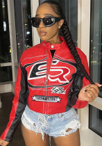 Autumn Winter Sexy Zipper Top Contrast Embroidery Short Fashion Jacket Autumn Winter Sexy Zipper Top Contrast Embroidery Short Fashion Jacket