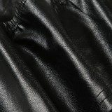 Punk Sexy Leather V-Neck Strap Vest Top Hollow Pin Buckle Adjustable Skirt Set