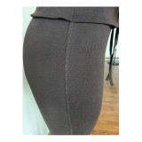 Long Sleeve Slim Zipper Top  Elastic Butt Lift Bell Bottom Pants Casual Set