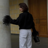 Women's Furry Patchwork Long Sleeve Button Knitting Cardigan