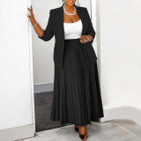 Fashion Casual Professional Women's Blazer Pleated Skirt Set