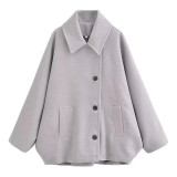 Women's Single-Breasted Turndown Collar Loose Coat