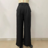 Career Women's Fashion Casual Elegant Loose Pocket Straight Pants