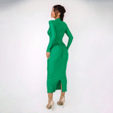 Autumn Sexy Hollow Long Sleeve High Waist Slim Long Dress