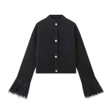 Women's Furry Patchwork Long Sleeve Button Knitting Cardigan