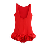 Women's Fashionable White Sleeveless Short Ruffle Dress