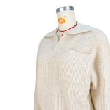 Women's Turndown Collar Loose Pullover Knitting Sweater