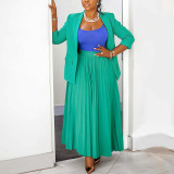 Fashion Casual Professional Women's Blazer Pleated Skirt Set