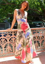 Printed Sleeveless Sexy V-Neck Long Dress Printed Sleeveless Sexy V-Neck Long Dress