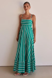 Fashionable Striped Strap High Waist A-Line Long Dress