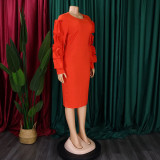 Plus Size Women Elegant African Long Sleeve Dress