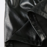 Punk Sexy Leather V-Neck Strap Vest Top Hollow Pin Buckle Adjustable Skirt Set