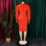 Plus Size Women Elegant African Long Sleeve Dress