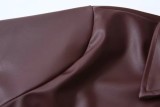 Women's Turndown Collar Button Pu Jacket Mini Skirt Two-Piece Set