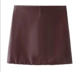 Women's Turndown Collar Button Pu Jacket Mini Skirt Two-Piece Set