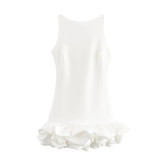 Women's Fashionable White Sleeveless Short Ruffle Dress