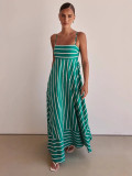 Fashionable Striped Strap High Waist A-Line Long Dress
