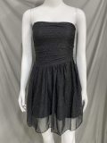 Women Sexy Trendy Mesh Patchwork Strapless Low Back Short Dress