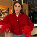 Women's Furry Patchwork Long Sleeve Button Knitting Cardigan