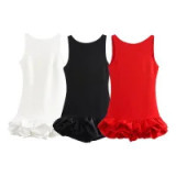 Women's Fashionable White Sleeveless Short Ruffle Dress