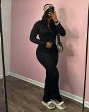 Long Sleeve Slim Zipper Top  Elastic Butt Lift Bell Bottom Pants Casual Set