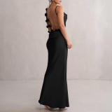 Women's Strap Sleeveless Low Back Solid Color Long Dress