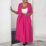 Fashion Casual Professional Women's Blazer Pleated Skirt Set