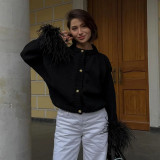 Women's Furry Patchwork Long Sleeve Button Knitting Cardigan