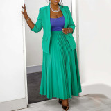 Fashion Casual Professional Women's Blazer Pleated Skirt Set