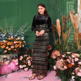 Luxury Long Sleeve Round Neck Formal Party Sequin Slim Slit Evening Dress Women Bridesmaid Gown