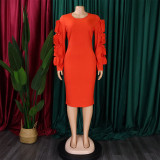 Plus Size Women Elegant African Long Sleeve Dress