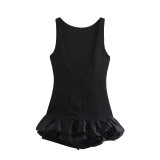 Women's Fashionable White Sleeveless Short Ruffle Dress