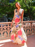 Printed  Sleeveless Sexy V-Neck Long Dress