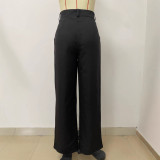 Career Women's Fashion Casual Elegant Loose Pocket Straight Pants