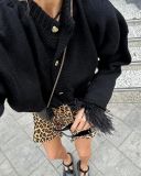 Women's Furry Patchwork Long Sleeve Button Knitting Cardigan