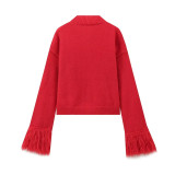 Women's Furry Patchwork Long Sleeve Button Knitting Cardigan