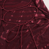 Autumn Women Low Back Slit Lace-Up Jacquard Strap Dress